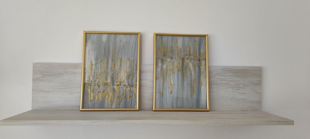 Сет 2бр. абстрактна картина брокат златна, сребро, синя лилава 22 X 30