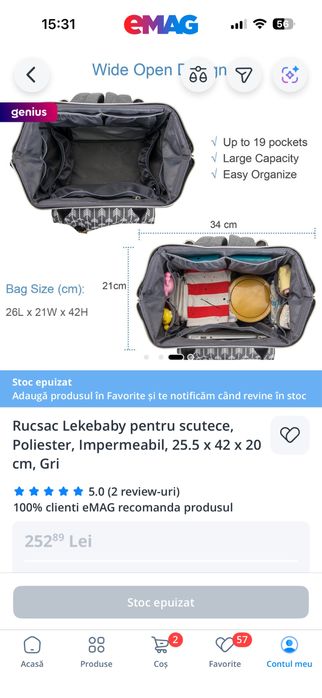 Rucsac Lekebaby pentru scutece, impermeabil