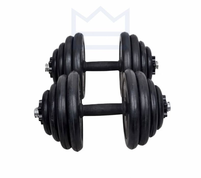 Фитнес комплект дъмбели 2 х 10 кг + крив лост + дискове 2 х 5 кг