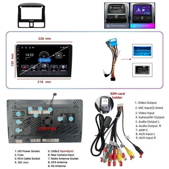 Honda CR-V_2 2001-2006 9” 2-DIN с Android 14, 4G/LTE, 6/128GB, CarPlay и AndroidAuto