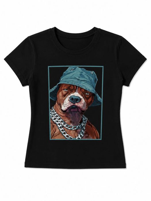 Дамска тениска Urban Dog Style – бяла и черна streetwear визия