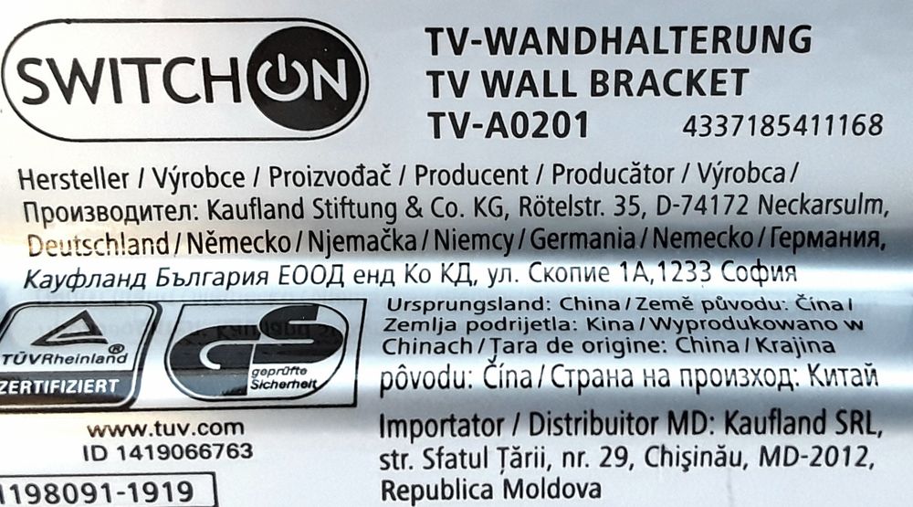 SUPORT de perete pentru TV plate cu diagonala ecranului 94-191 Cm NOU