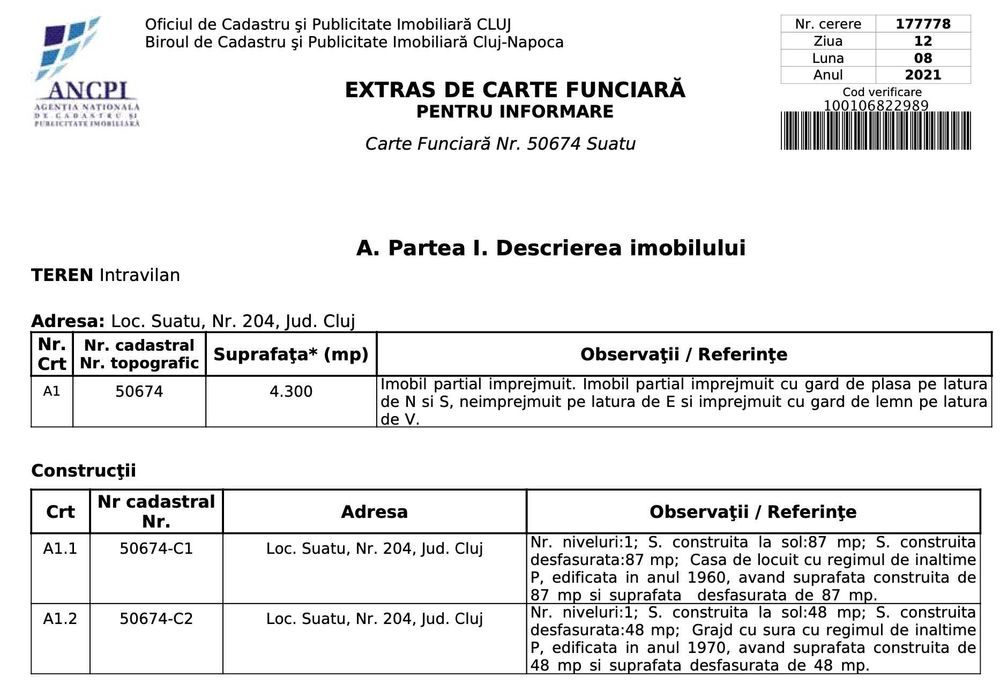 Proprietar - Teren intravilan 4.300 mp + casa veche Suatu cu livadă