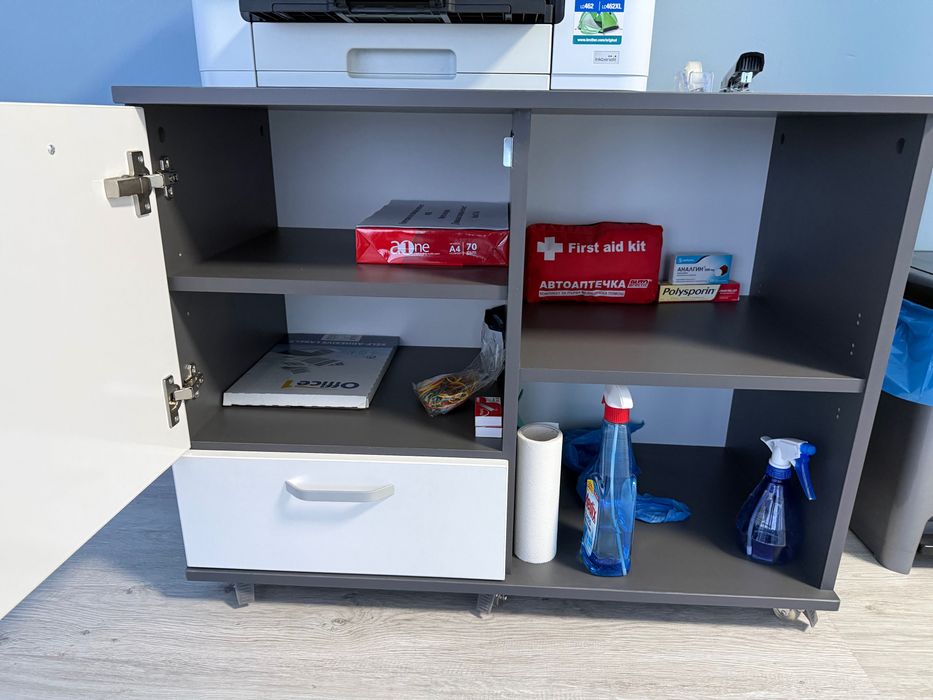 Шкаф за бюро офис висок, нисък за принтер и шкаф на колелца