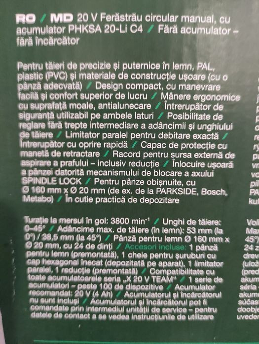 Ferastrau circular 20 V Parkside pe acumulator