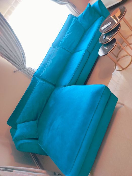 Colțar catifea Mobexpert turcoaz