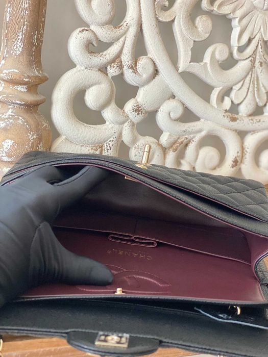 Geanta Chanel Classic 25cm, piele caviar, gold, tip Premium