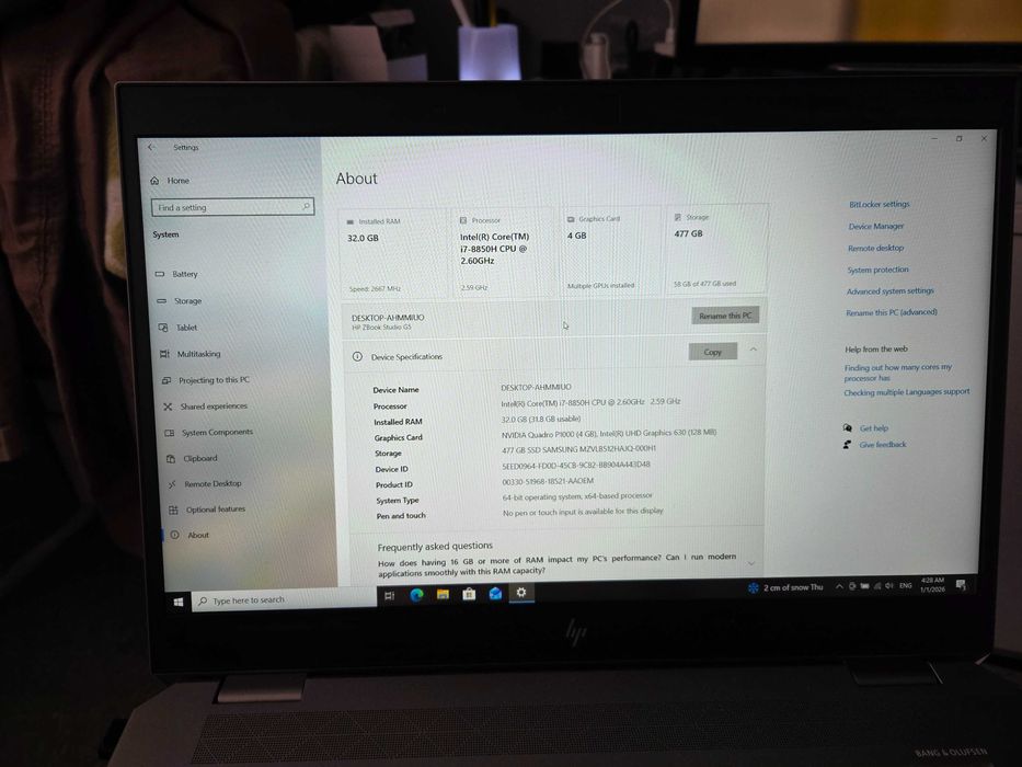 продавам лаптоп HP Zbook Studio g5