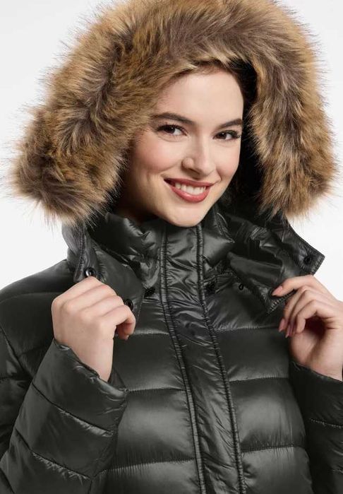 Geaca jacheta lunga 36 S M de lux Frieda & Freddies puf si pene blana