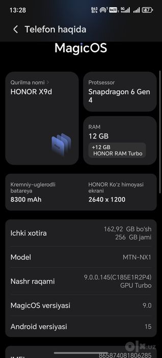 Xonor x9d  srochne sotiladi