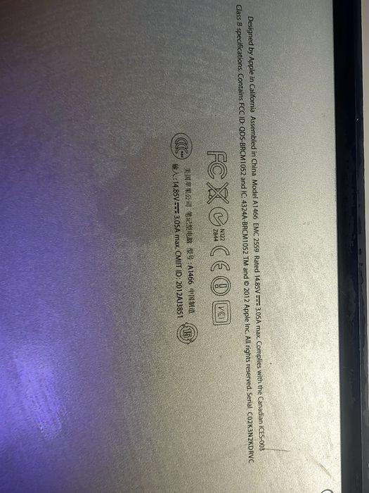 MacBook Air 13,3  .2012  i5 1,7 GHz, 4 GB, SSD 128 GB