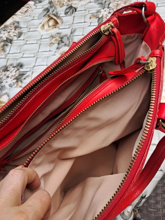 Geanta piele naturala rosie