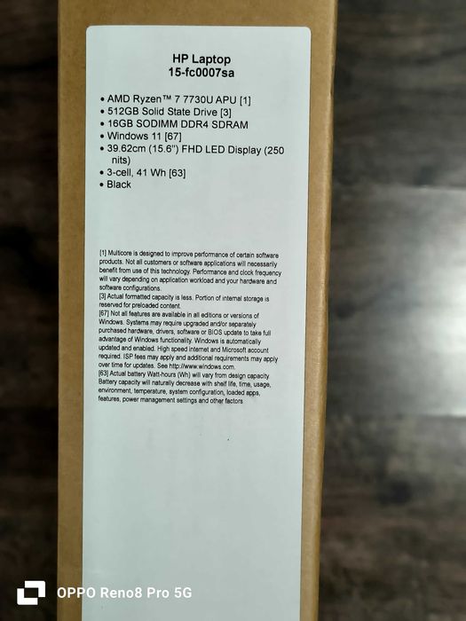 HP laptop model 15-fc0007sa 16GB 512GB 15.6 inch Windows 11