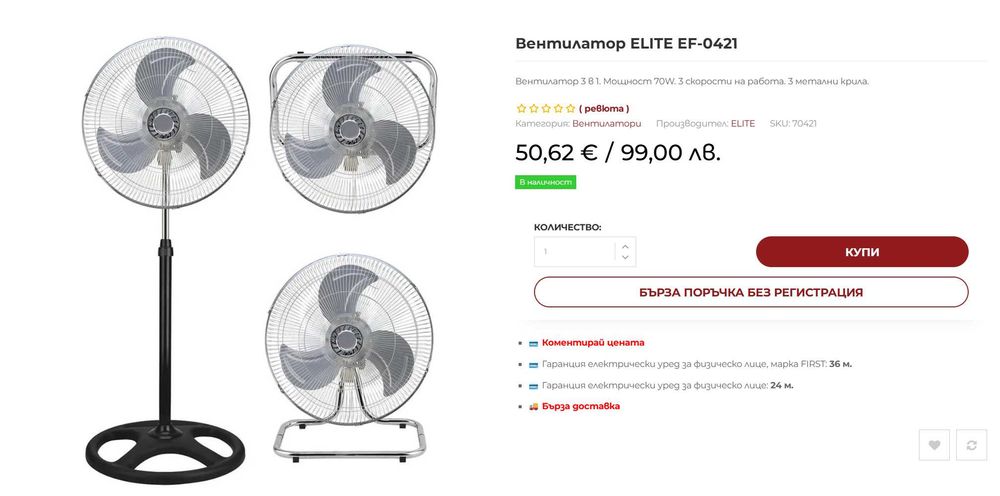 Вентилатор 3 в 1 Elite EF-0421 18