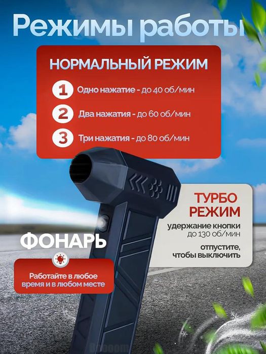 Воздуходувка пылесос 2.1 аккумуляторная турбовентилятор