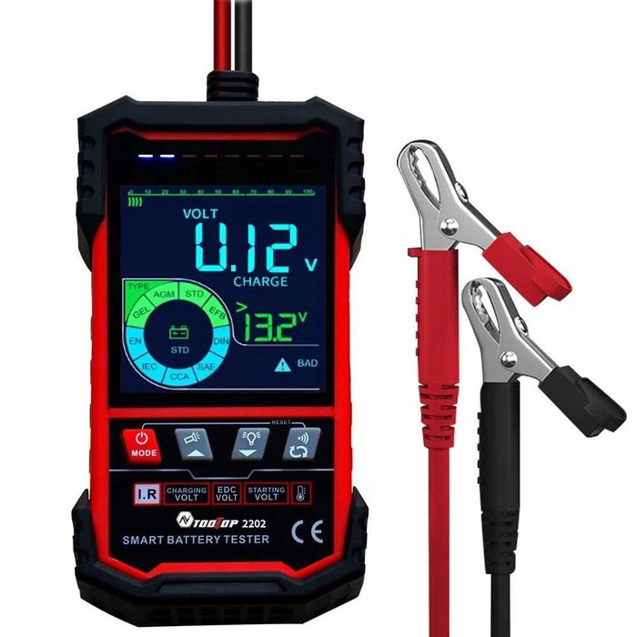 Tester baterii 12V/24V ToolTop ET2202, display colorat 3,2", nou