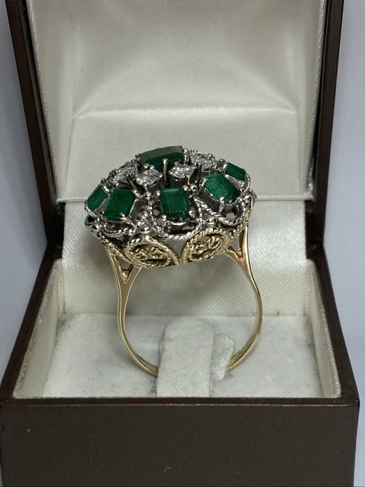 Inel aur.cu smaralde si diamante