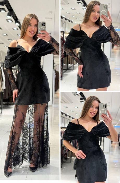 Рокля от черно кадифе за повод