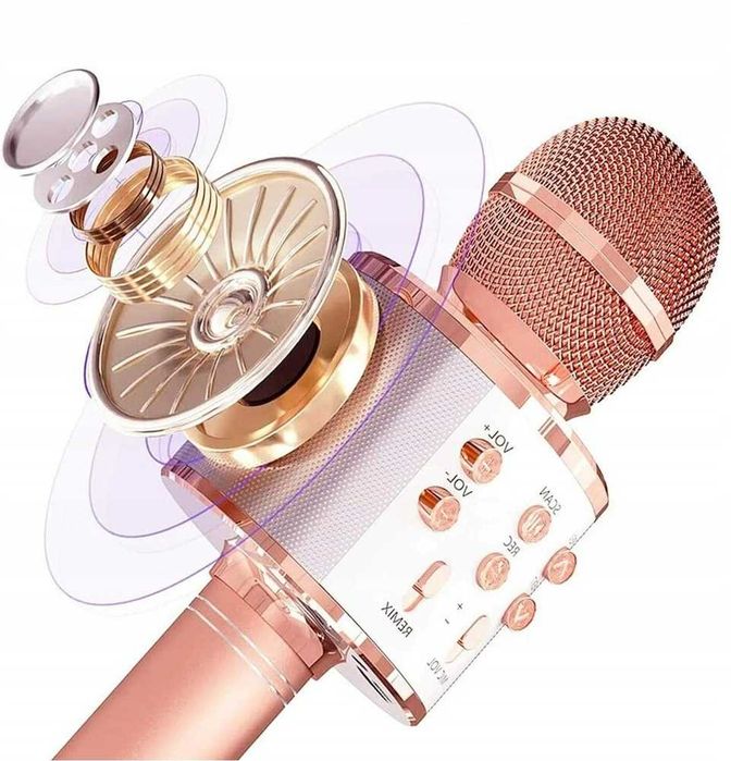 Microfon karaoke wireless Bluetooth cu difuzor MP3 microSD husa inclus