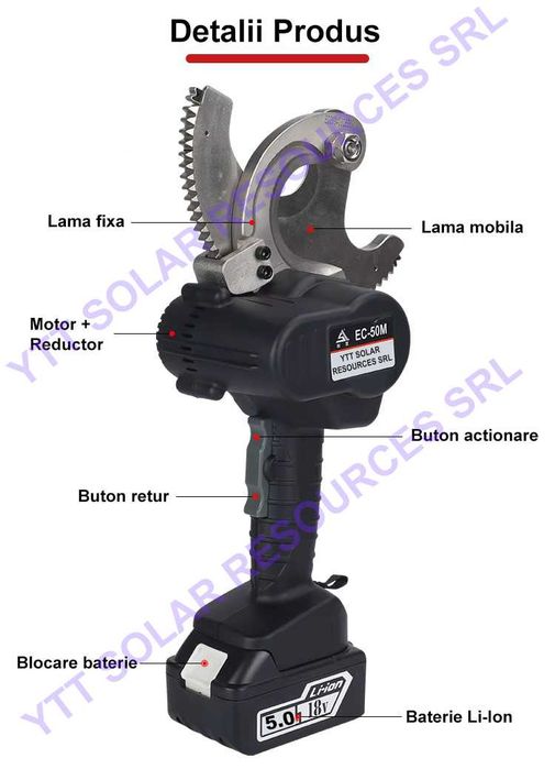 Ratchet / ghilotina / foarfeca electrica pentru taiat cabluri electrice pana la 50mm diametru