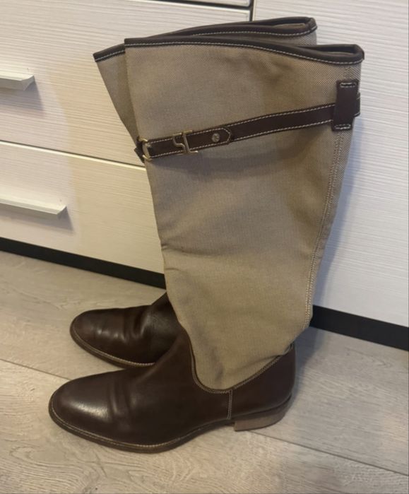 Cizme piele maro si panza bej bretea