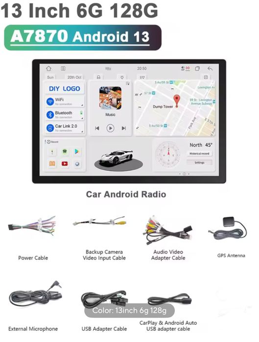 Универсална 13” медия  carplay android auto