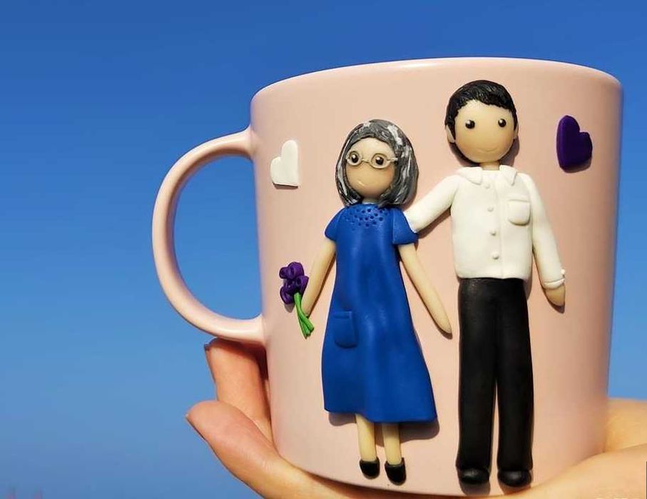 Cadou cana Mama si fiul adult handmade fimo