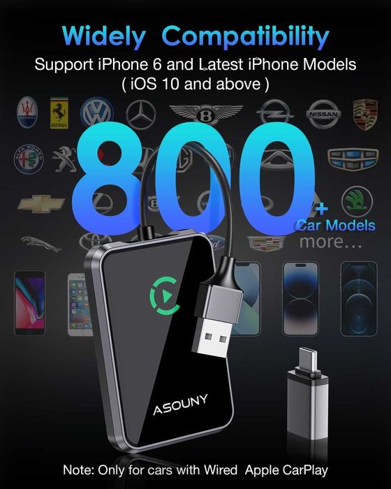 ASOUNY BY969T – безжичен адаптер за Apple CarPlay
