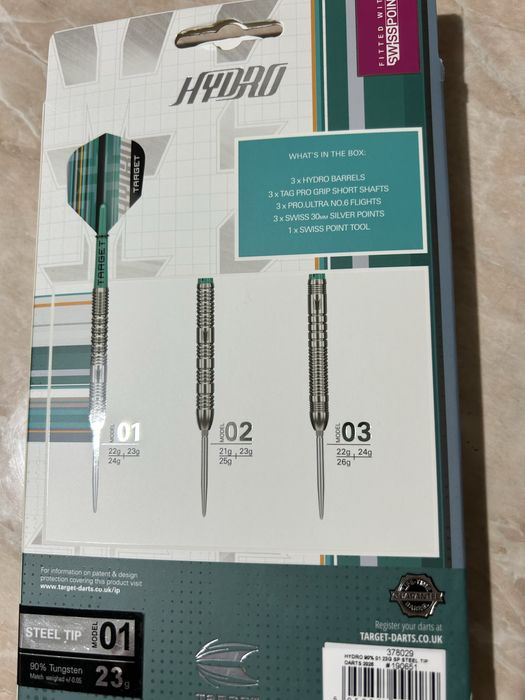 Sageti Darts cu vârf de oțel Target Hydro 01 Swiss Point 90% - 23 grame