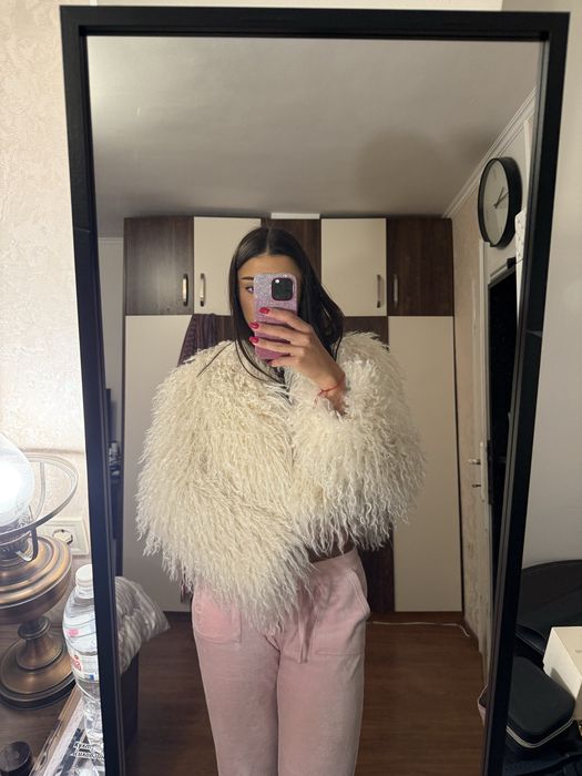 Палто с косъм лама Zara