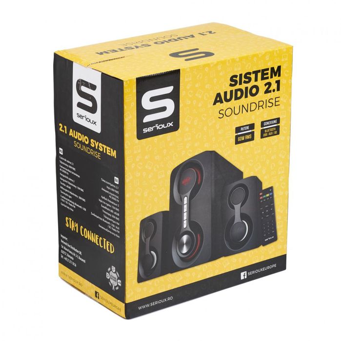 Sistem audio 2.1 Serioux 60W, SD card, USB, AUX, Bluetooth, Radio FM