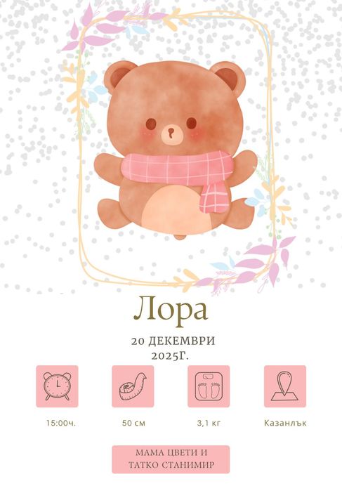 Бебешка визитка за добре дошло