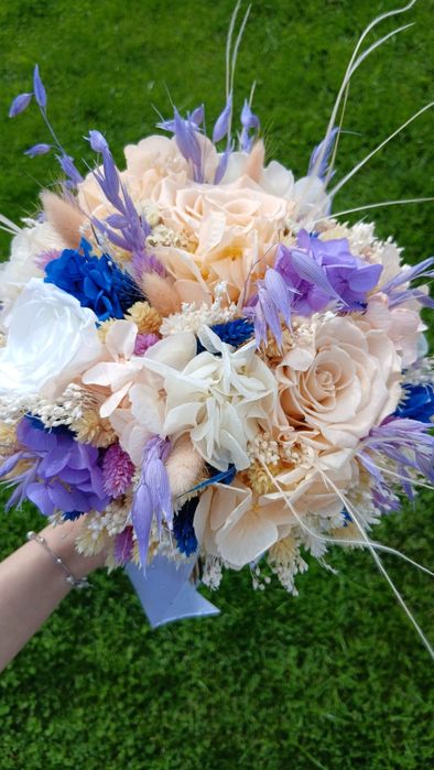 Buchet mireasa din flori naturale uscate si criogenate