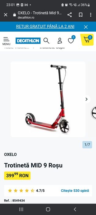 Trotineta rosie MID9 Oxelo (9-14 ani). Stare: utilizat.