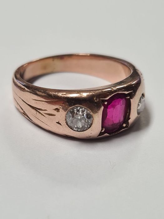 Inel din aur galben 14k, cu runin si diamante naturale, IAU842