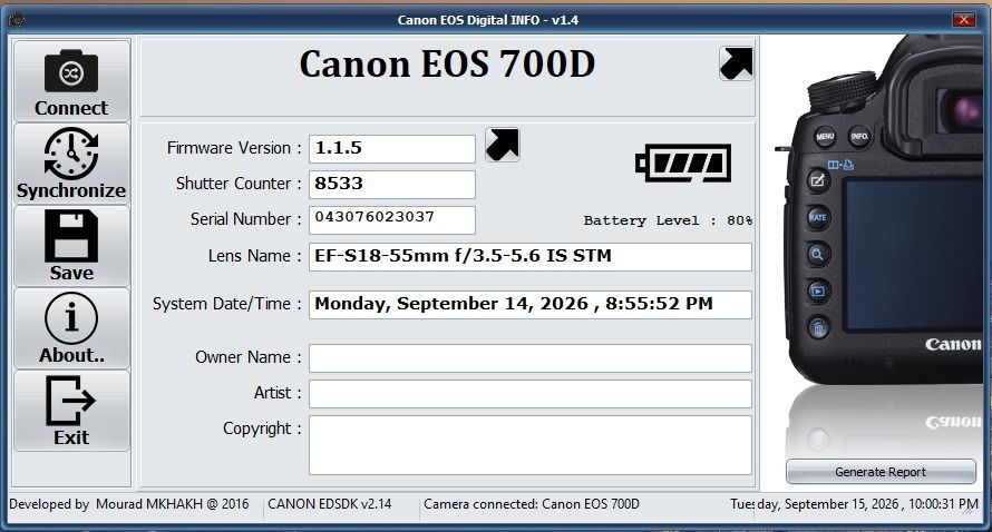 Canon EOS 700D + Obiectiv 18-55mm IS STM + Card 4GB + Baterie + Incarcator - Shutter 8533