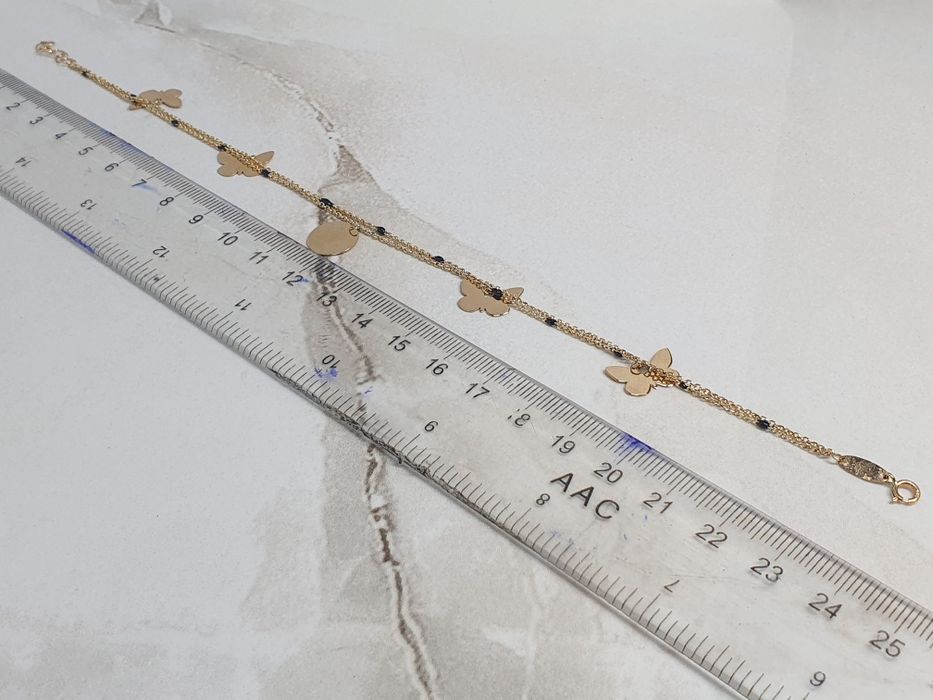 Brățară dublă de picior din aur de 14K cu fluturi și bănuț