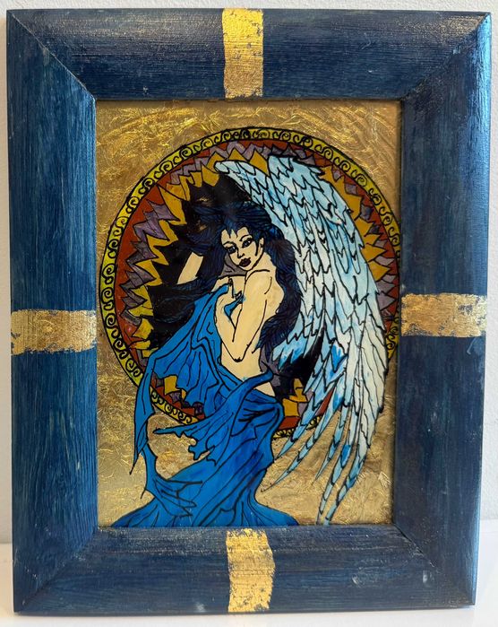 Pictura noua si moderna pe sticla -Sirena nr.2-, rama lemn