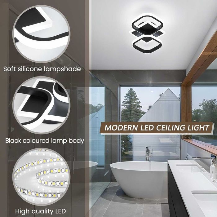 LED плафон/полилей за таван с две светещи модула 30W, 6000K, метал+силикон