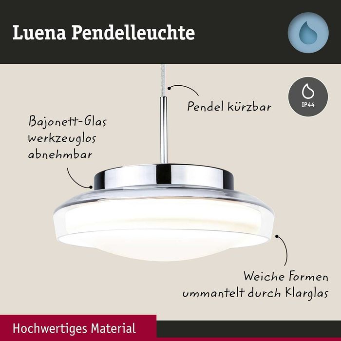 Paulmann 71080 LED Висящо осветително тяло за баня, IP44, 11,5W, Хром