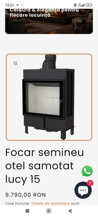 Focar șemineu Lucy 15, folosit, stare foarte buna.