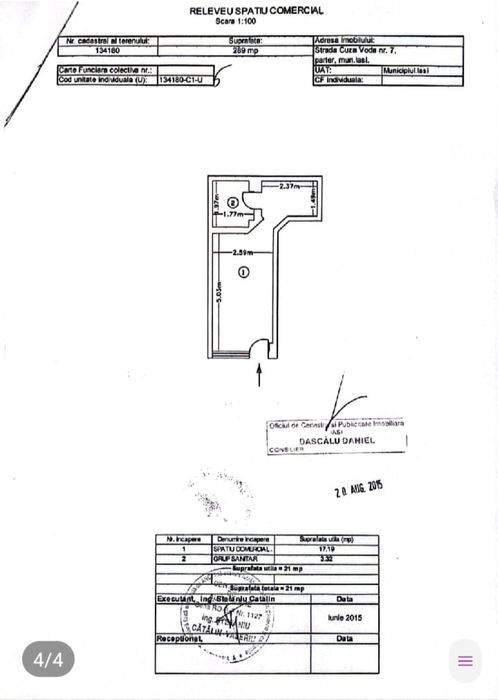 Spatiu comercial Cuza Voda nr. 7, 21mp, 800e tva inclus