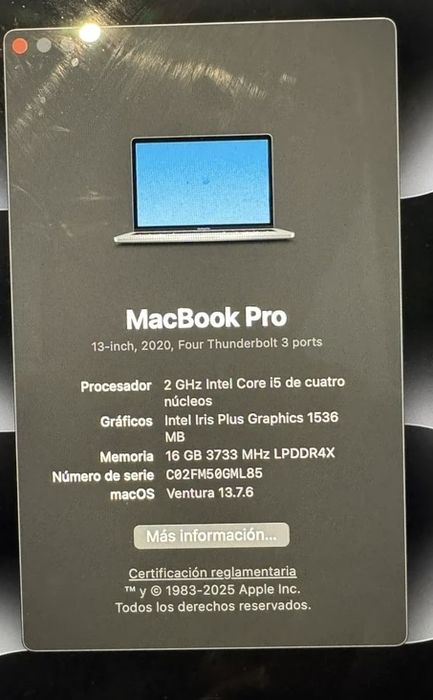 Macbook Pro 13 2020 16Gb Ram Quad core 500GB SSD