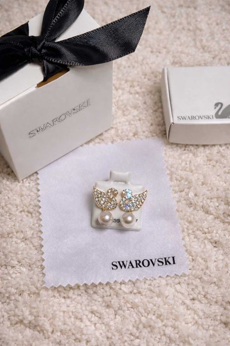 сваровски обеци лебед перла swarovski неръждаема стомана бижу подарък