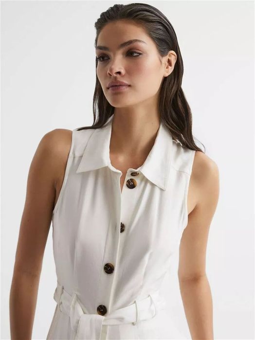 Reiss Milena Button Front Midi Weiss