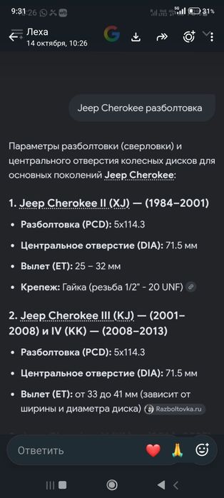 Диски Jeep Cherokee