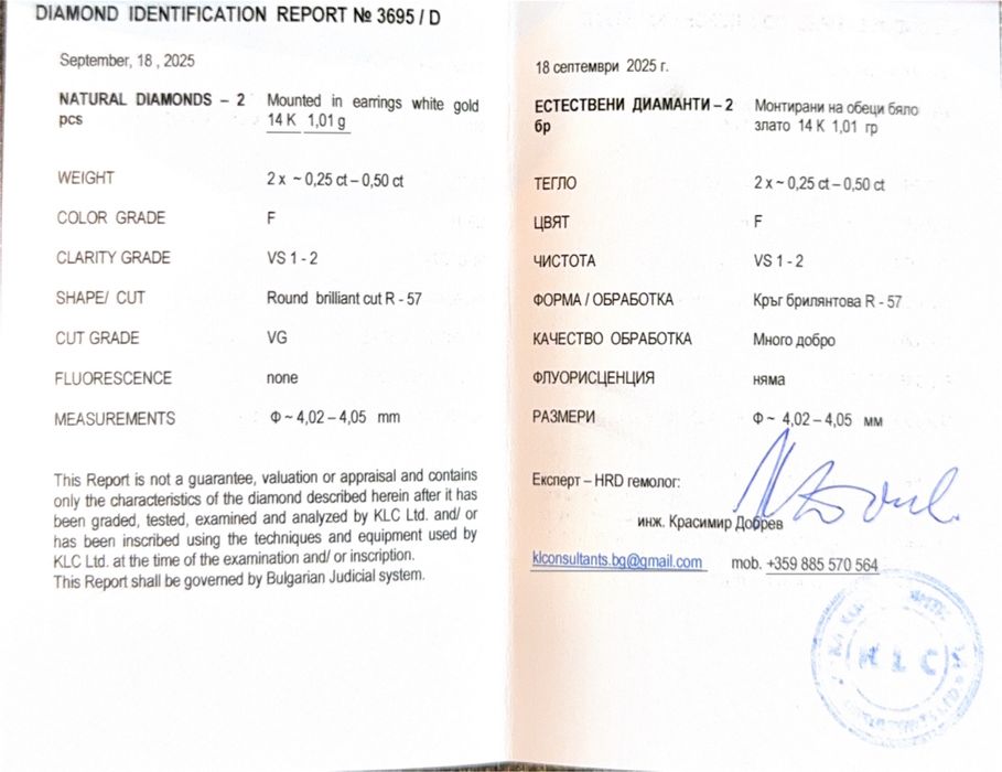 Дамски обеци бяло злато и диамнти