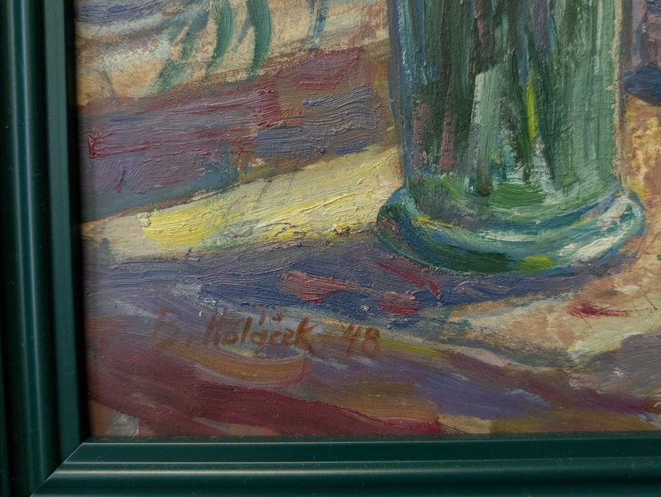 Tablou in tehnica ulei, flori, semnat si datat