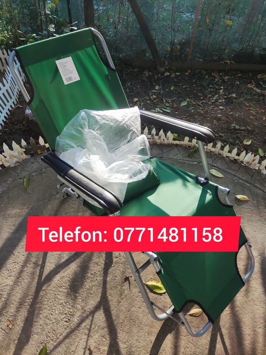 Sezlong pliabil cu tetiera Heinner, 153x60x79 cm, verde Nou