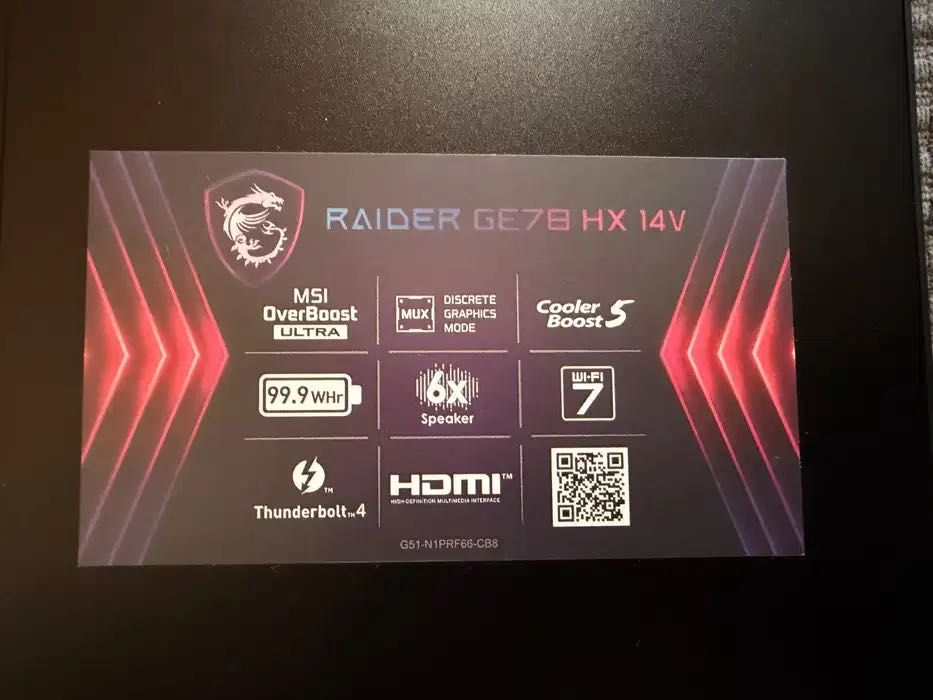 Laptop MSI Raider GE78 HX 17" i9-14900HX 32GB DDR5 2TB SSD NVME RTX 4080 nou